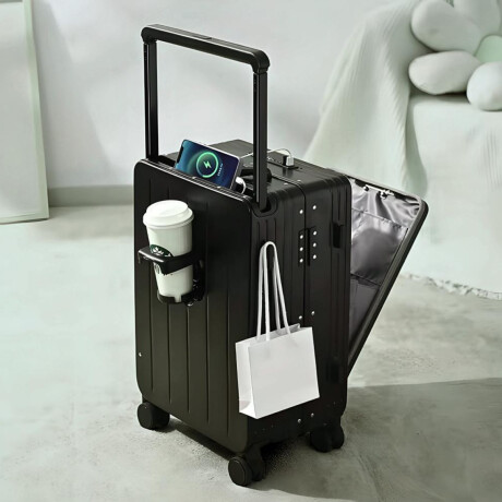 Valija carry on rí­gida con apertura delantera y cargador USB Negro