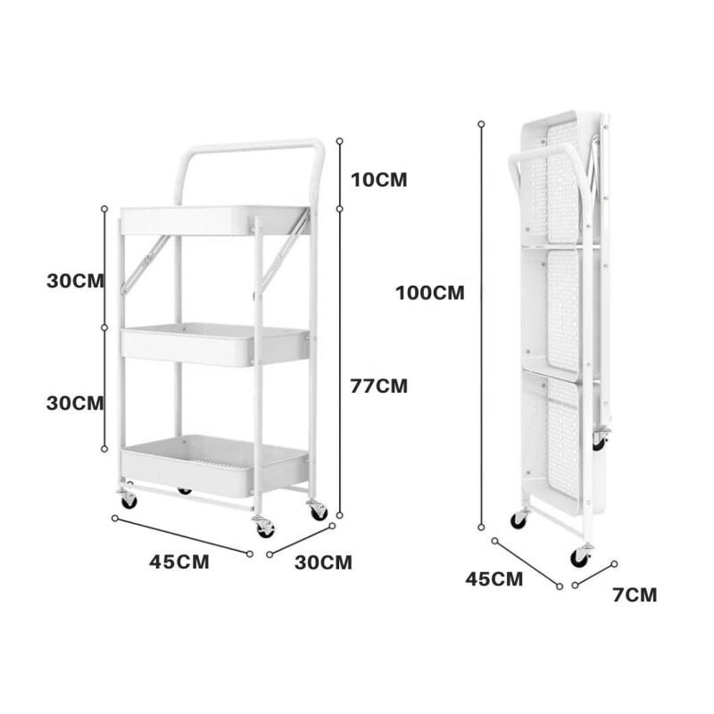 Carrito Organizador Plegable Con Ruedas 3 Niveles Multiuso Blanco Carrito Organizador Plegable Con Ruedas 3 Niveles Multiuso Blanco