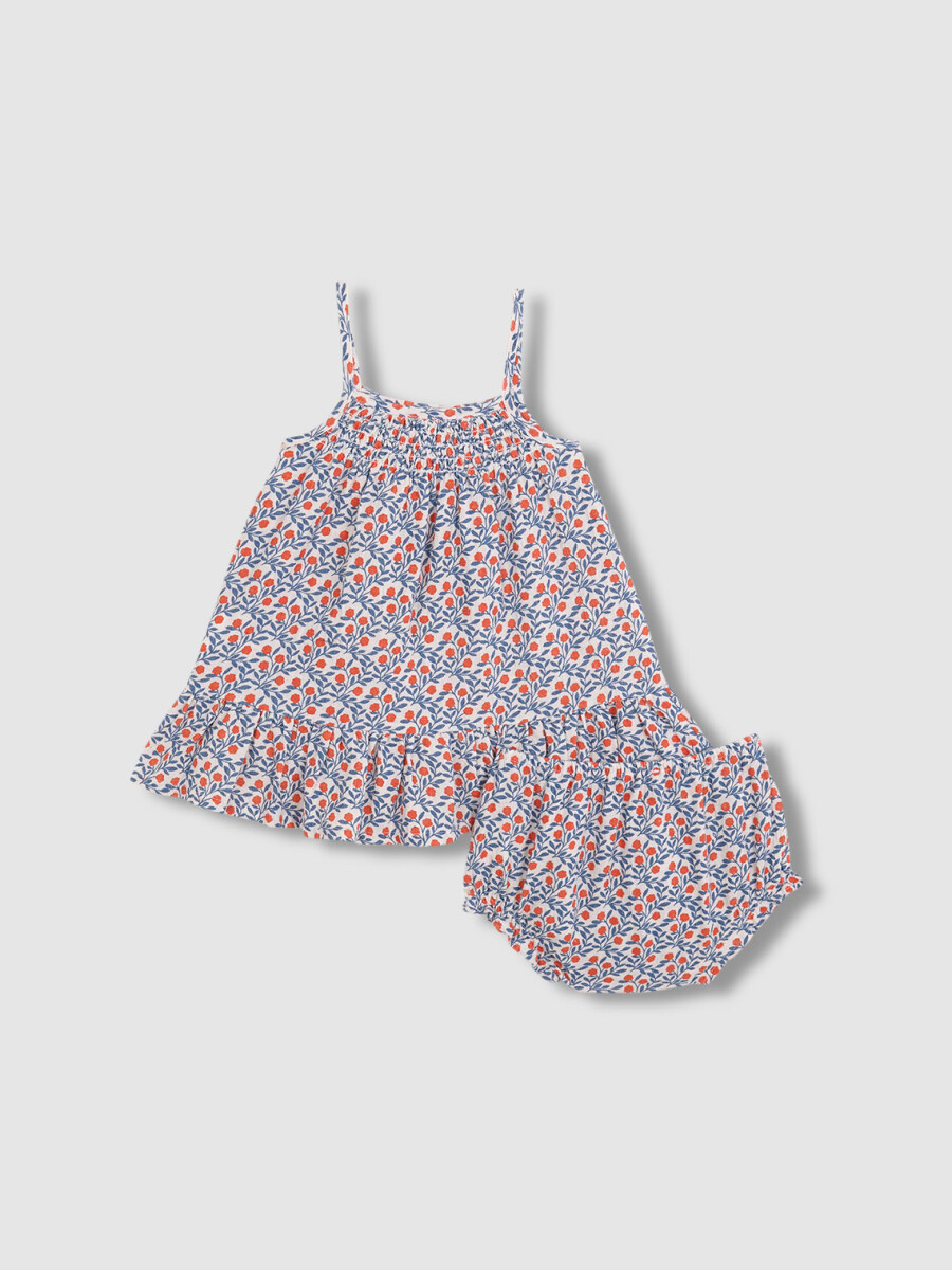 Vestido Estampado De Tirantes Con Bordados Blanco