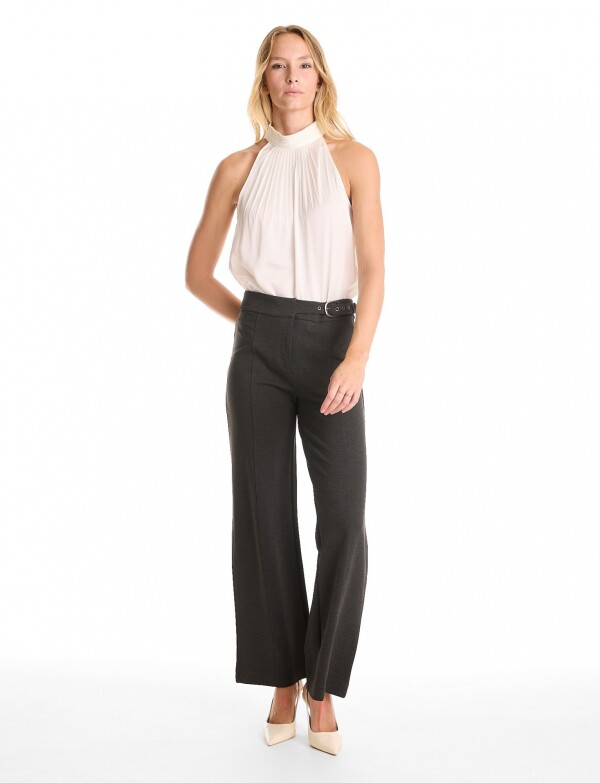 Pantalon Wide Leg Pretina Prolongada GRIS OSCURO