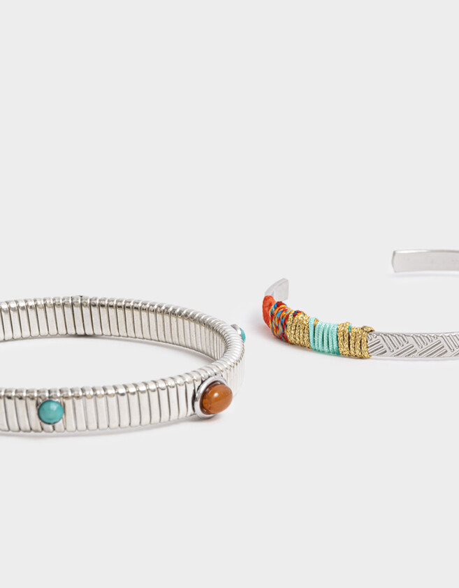 Pulseras Rígidas Sets Piedra Pulseras Rígidas Set X2 Con Piedra - Plateado