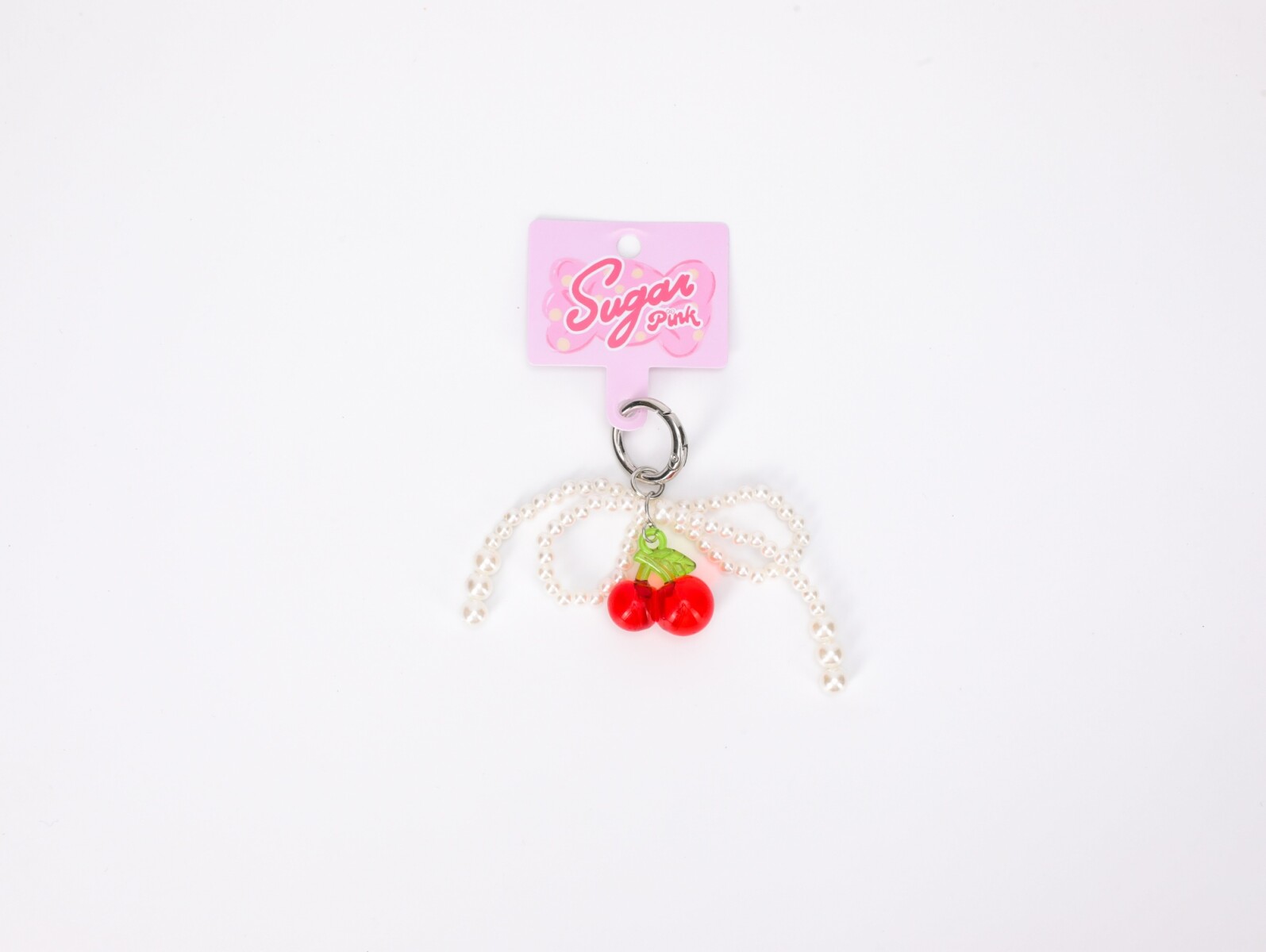 COLGANTE PARA BOLSO (LAZO CON PERLA Y CEREZA) 