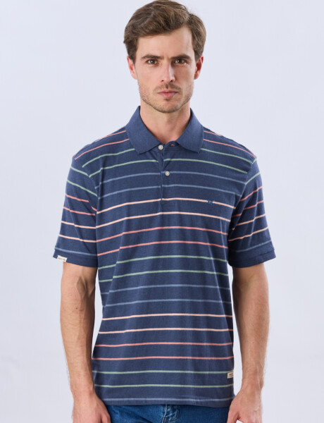 REMERA POLO RAYADA JERSEY Azul
