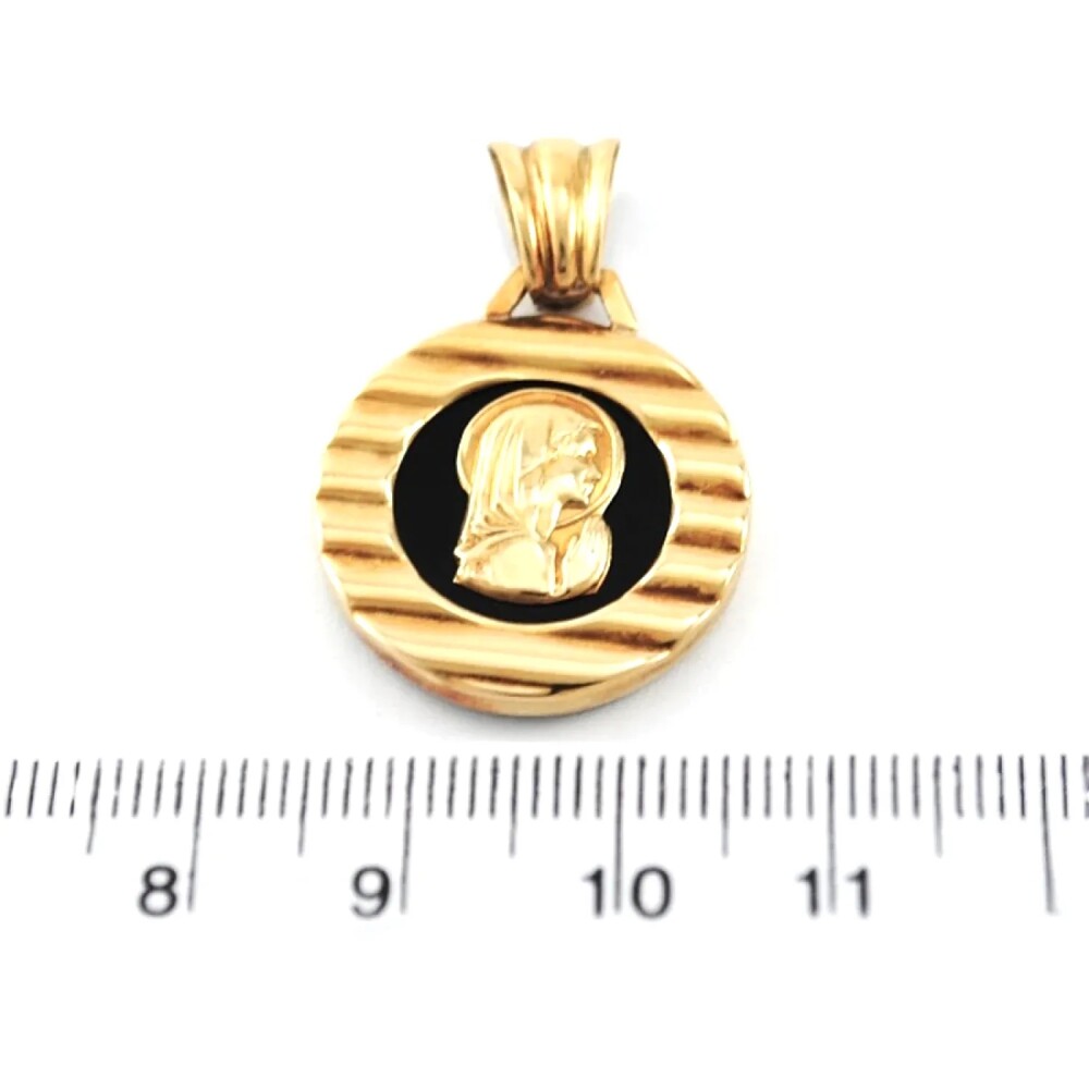 Medalla Religiosa Virgen Niña En Oro 18K Y Onix Medalla Religiosa Virgen Niña En Oro 18K Y Onix