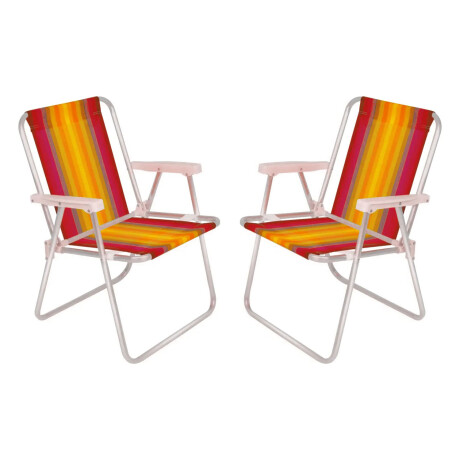 Set x2 Reposeras Sillas Alta Plegable 110 Kg Aluminio Mor Rojo/amarillo