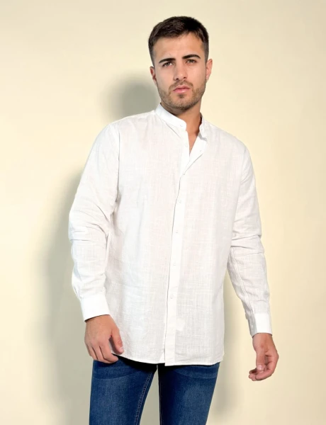Camisa Hercules con cuello mao de lino y algodón Blanco