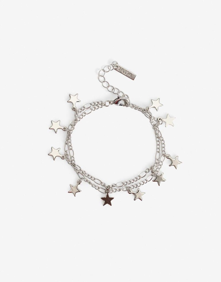Pulseras Flexibles Metal Pulsera Con Estrellitas - Plateado Rodio