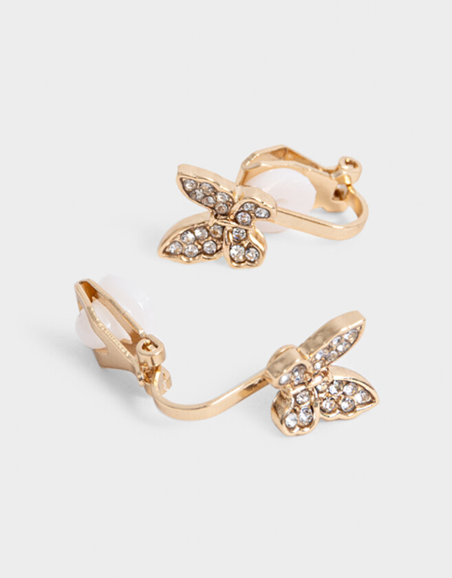 Aros Clips Con Mariposas Aros Clip Mariposas Con Strass - Dorado