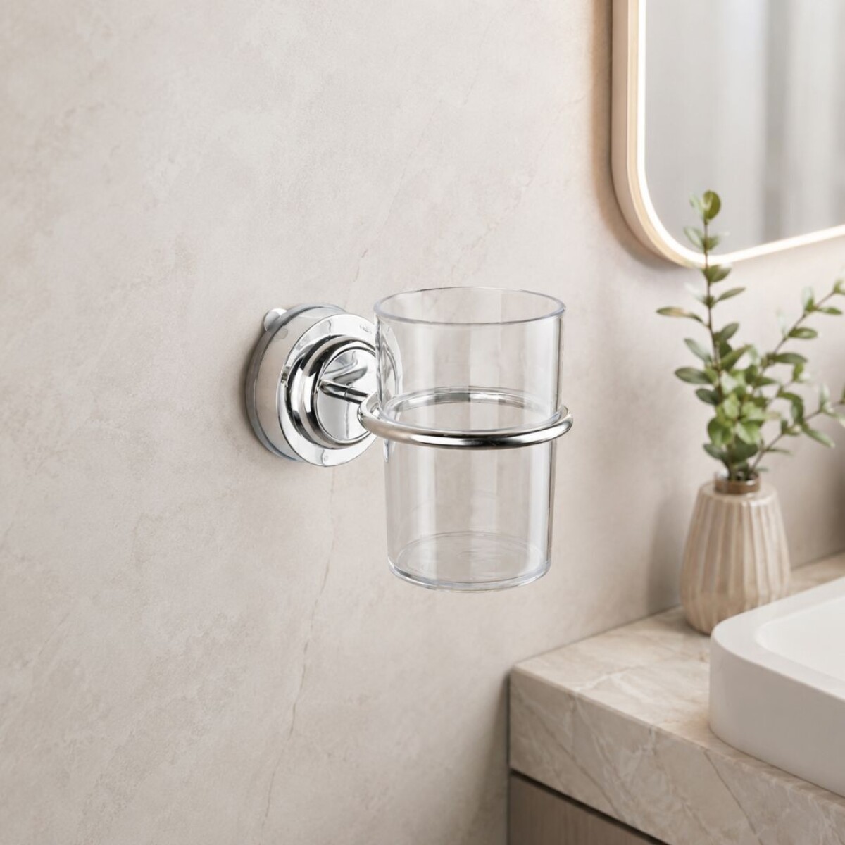 PORTA CEPILLOS DE BAÑO CON VASO - PLATEADO 