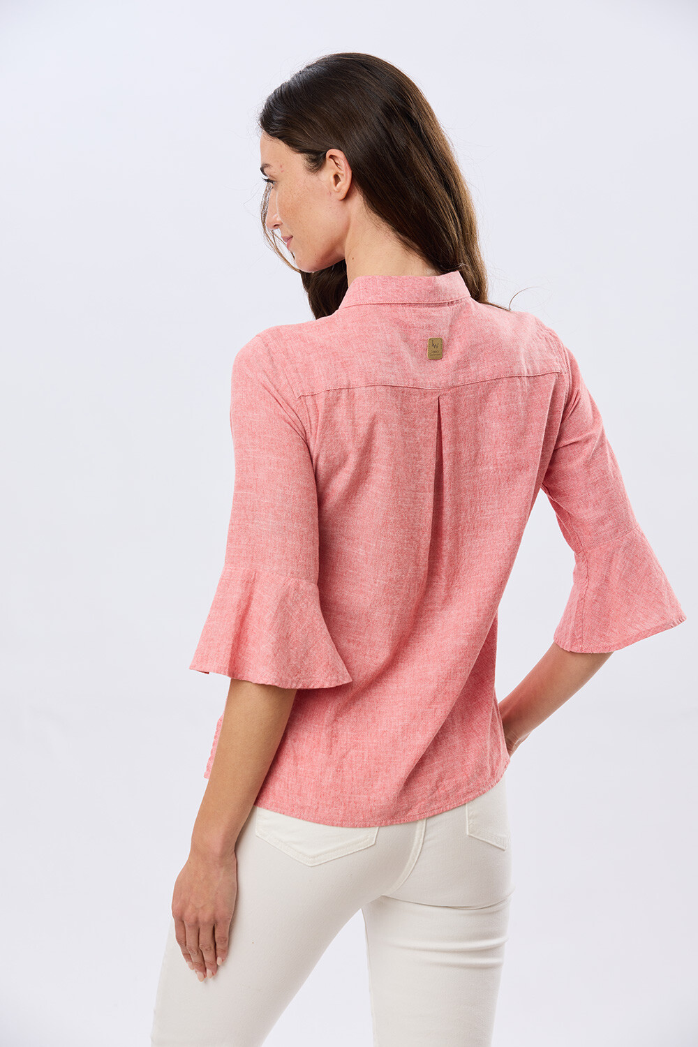 CAMISA DE LINO CON VOLADOS Ladrillo