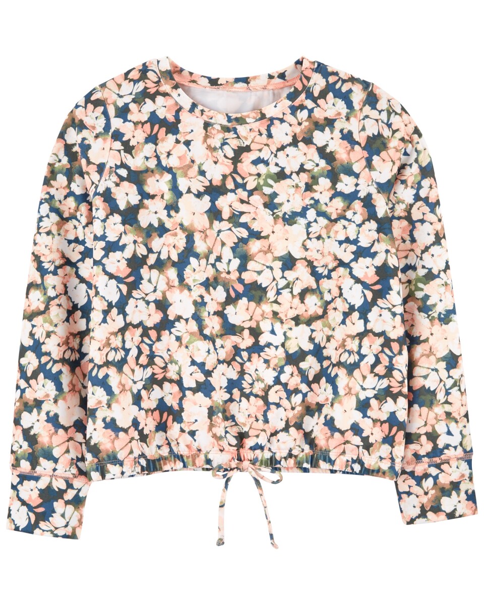 Blusa de poliéster manga larga anudada diseño flores 
