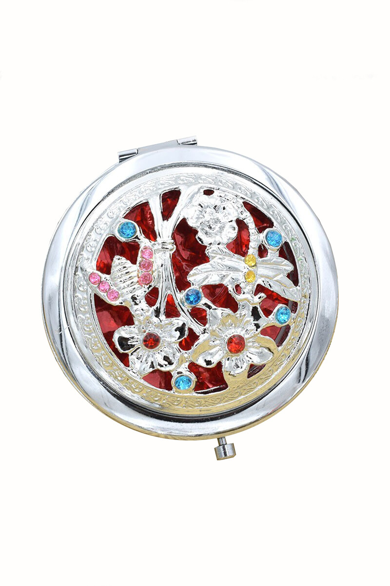 Espejo De Cartera Labrado - Plateado - Abeja Roja 