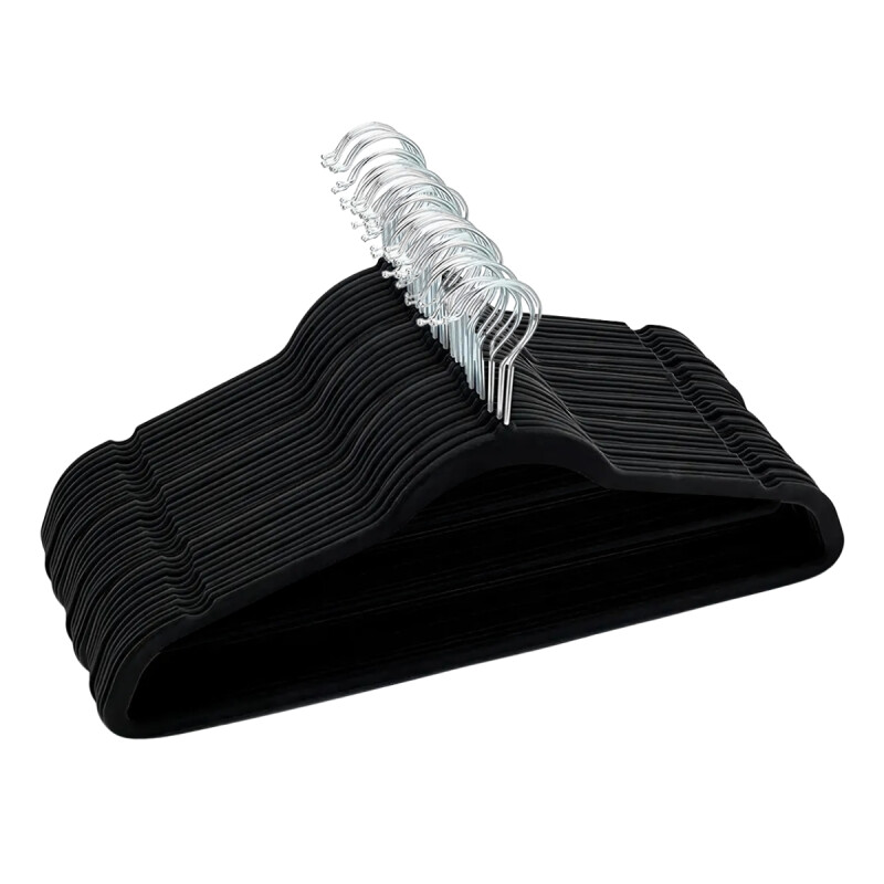 Set x30 perchas antideslisantes de terciopelo NEGRO