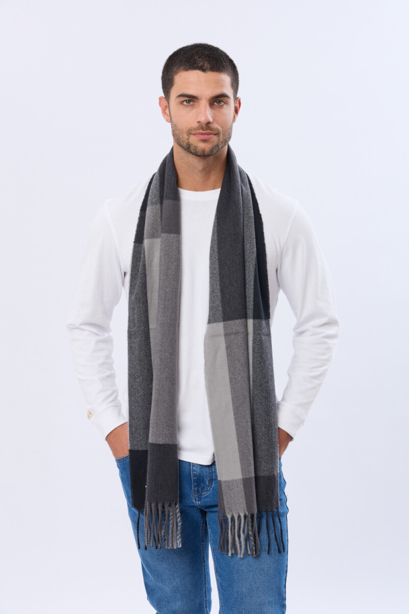 BUFANDA TEJIDA A CUADROS - Gris 