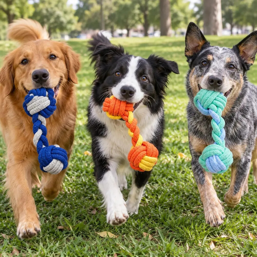 Juguete Para Perro De Cuerda Mancuerna Colores AZUL