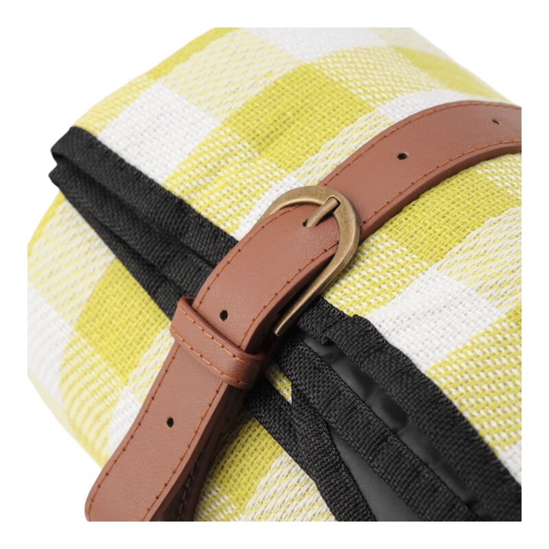 Manta De Picnic Playa Con Correa Cuero Pu 2x2 Metros Amarillo