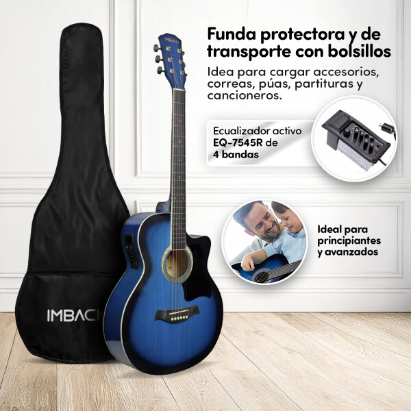 Guitarra Electroacústica para Diestros con Funda Color Azul gui002 Guitarra Electroacústica para Diestros con Funda Color Azul gui002