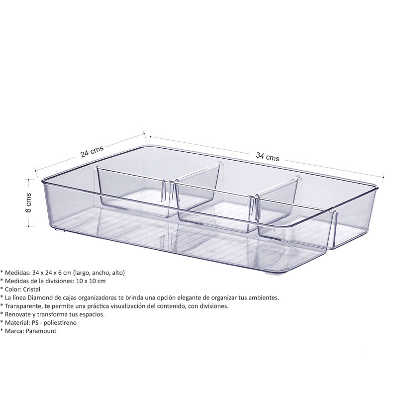 Organizador acrílico con divisiones 34 cm TRANSPARENTE