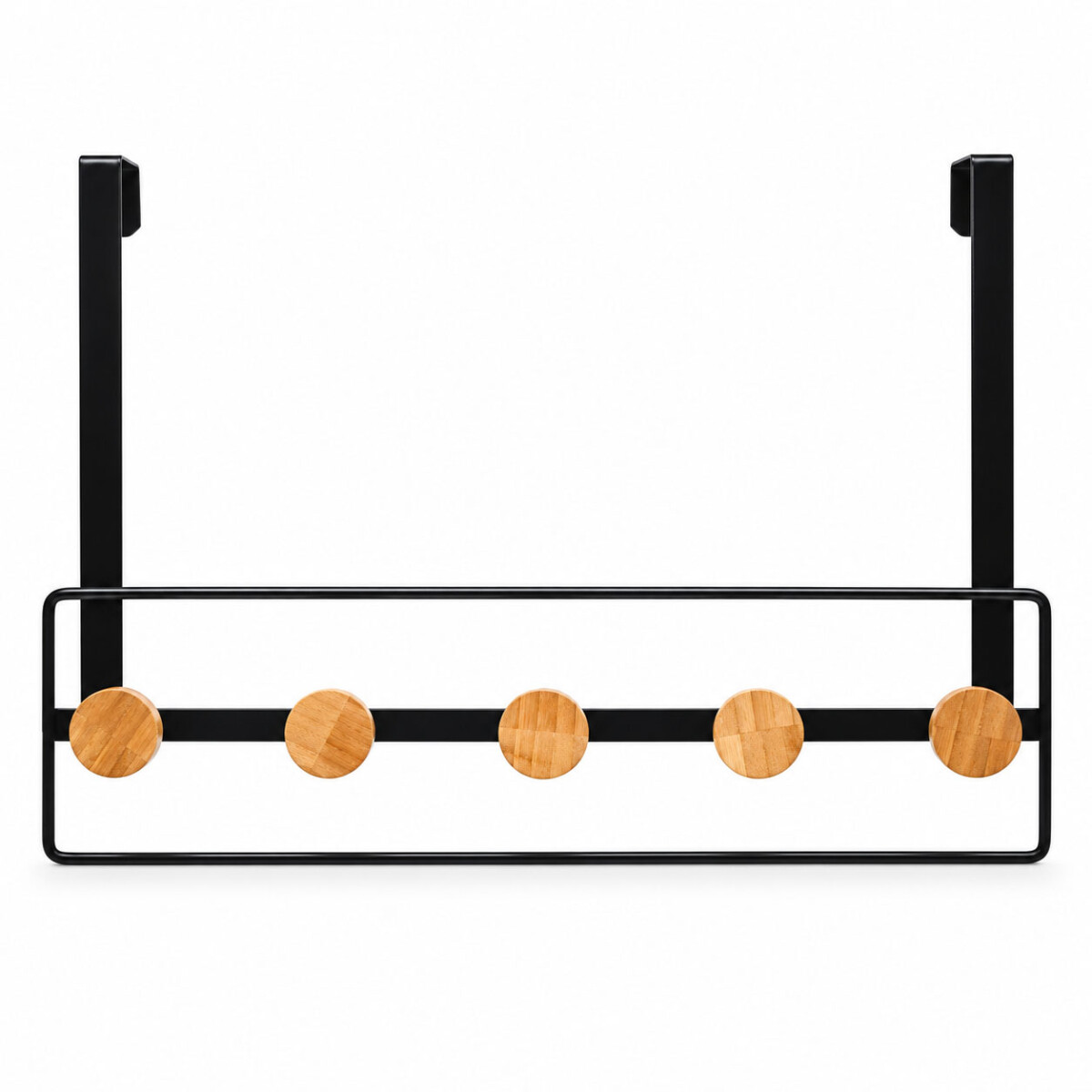 Perchero Puerta 5 Ganchos Metal Bambú Organizador - Negro 