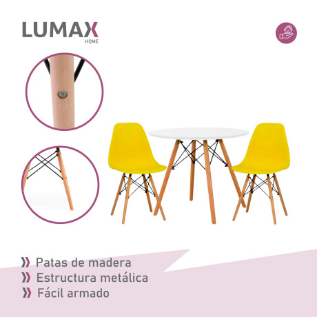 Juego de comedor Con Mesa Circular de 80cm + 2 Sillas Eames Amarllo