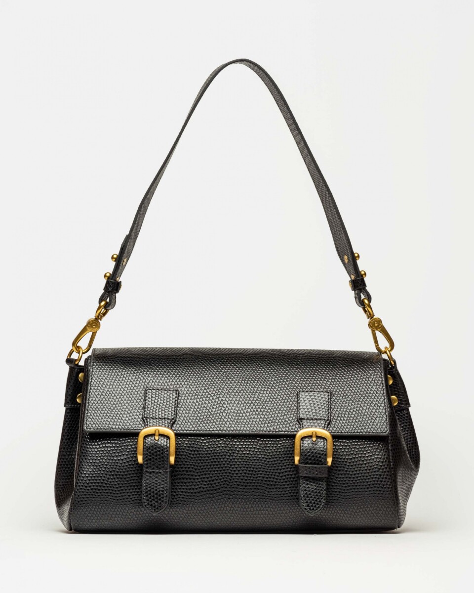 Cartera al hombro Elise en cuero snake bitono - Negro 