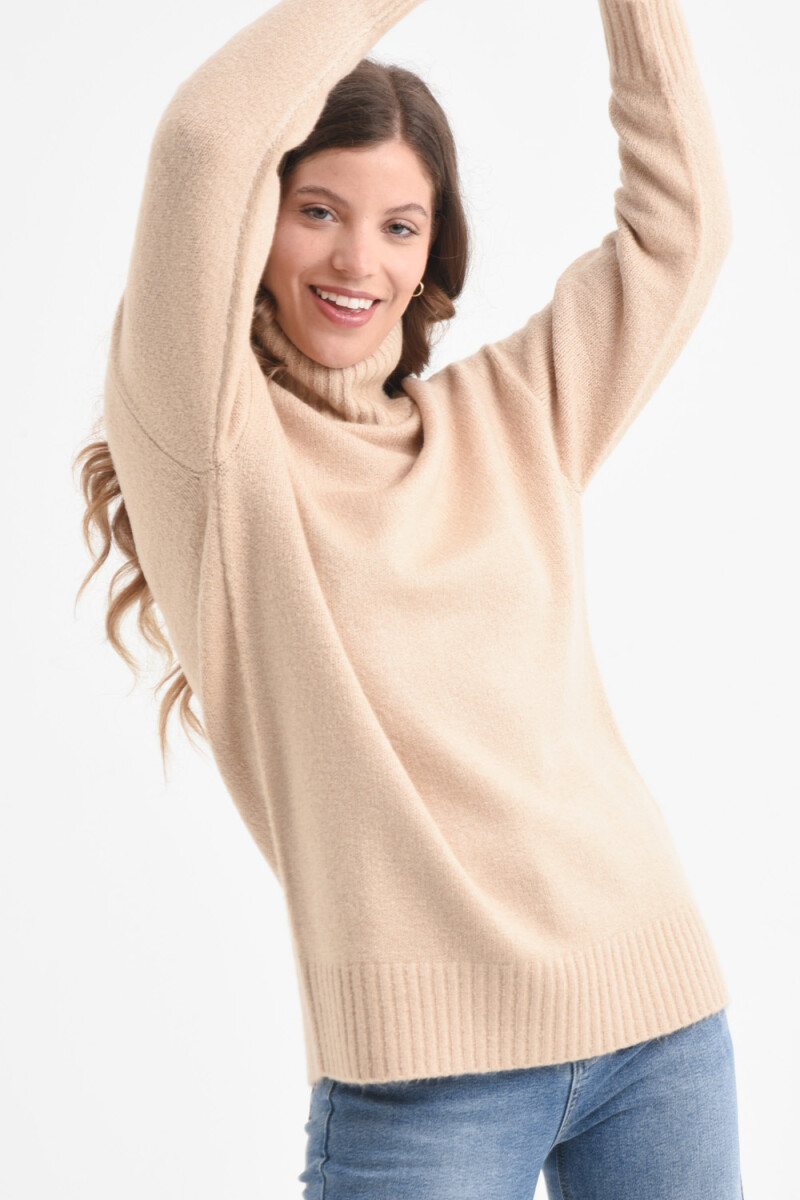 Sweater de punto cuello alto Beige