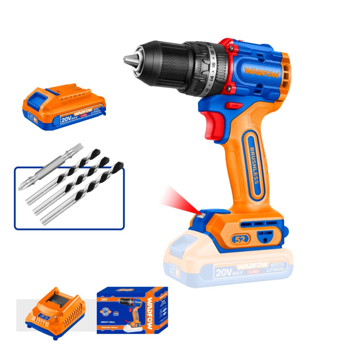 Taladro Atornillador Wadfow WCDP5282 Con Percutor Batería Ub 