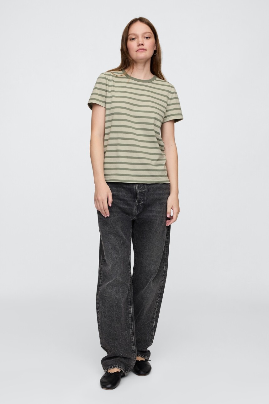 Remera A Rayas Cuello Redondo Mujer Green Stripe