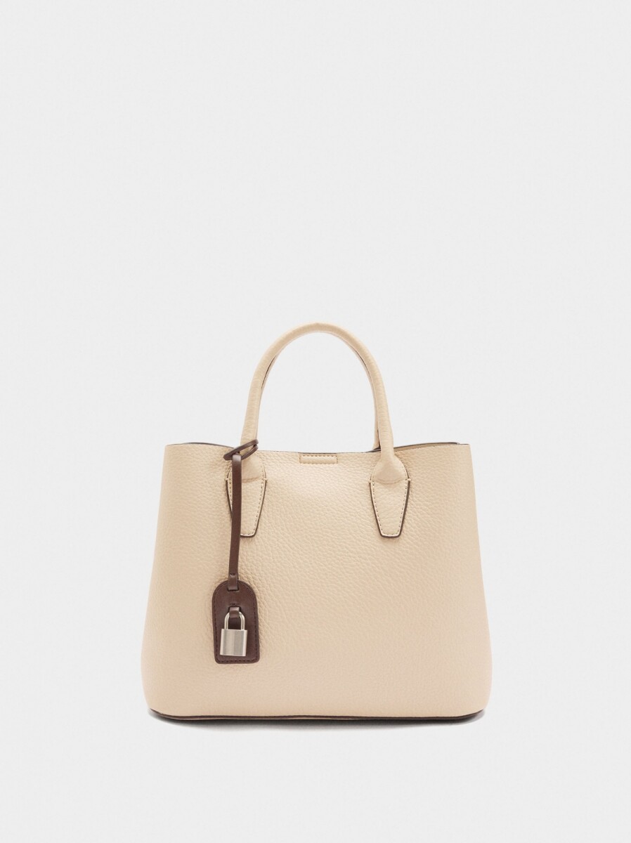 Bolso Tote Con Textura Y Colgante - crudo 