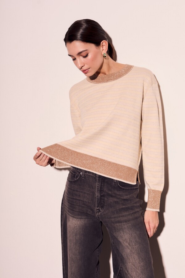Sweater Rayado Lurex Nácar