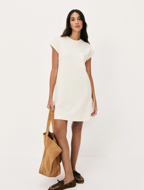 VESTIDO CORTO BÁSICO TEXTURIZADO BEIGE