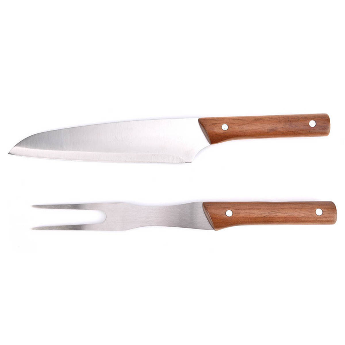 Set cuchillo y tenedor para parrilla mango madera - MADERA 