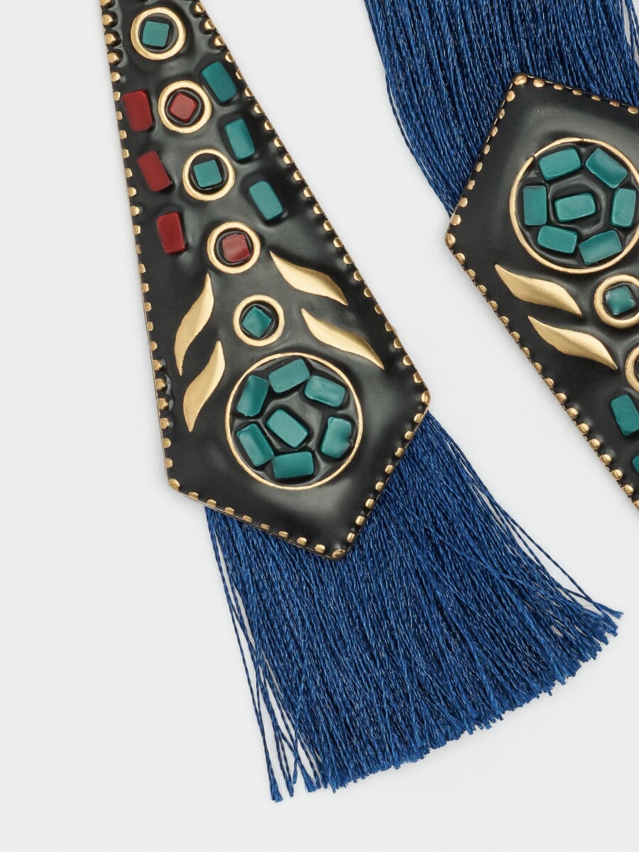 Pendientes Largos Étnicos Con Flecos multicolor