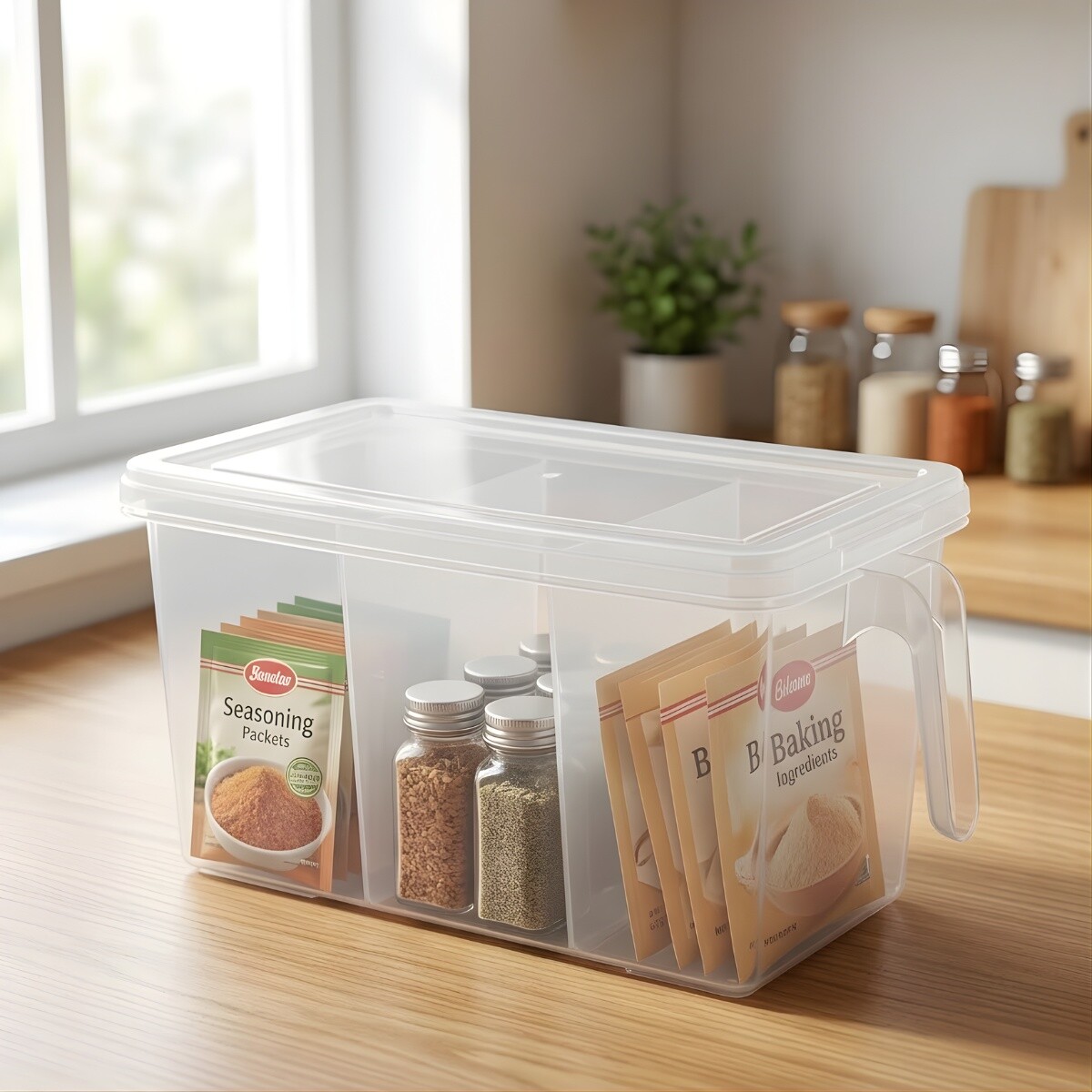 Caja con agarradera y divisiones 31 x 15 x 16,5 cm - TRASLUCIDO 