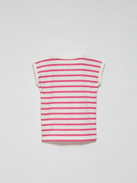 Camiseta manga corta rayada Fucsia
