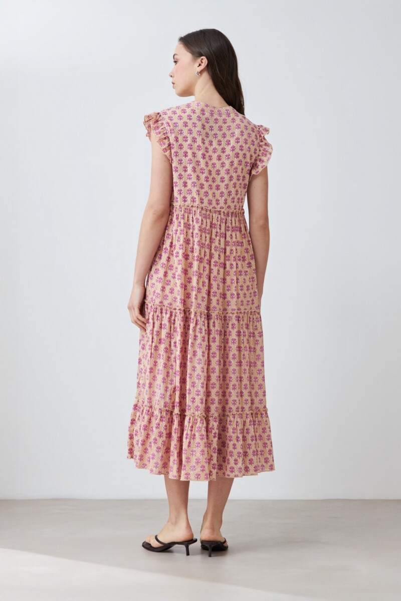 Maxi vestido romantico estampa liberty floral rosa