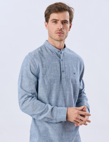 CAMISA LISA DE LINO CUELLO MAO Denim
