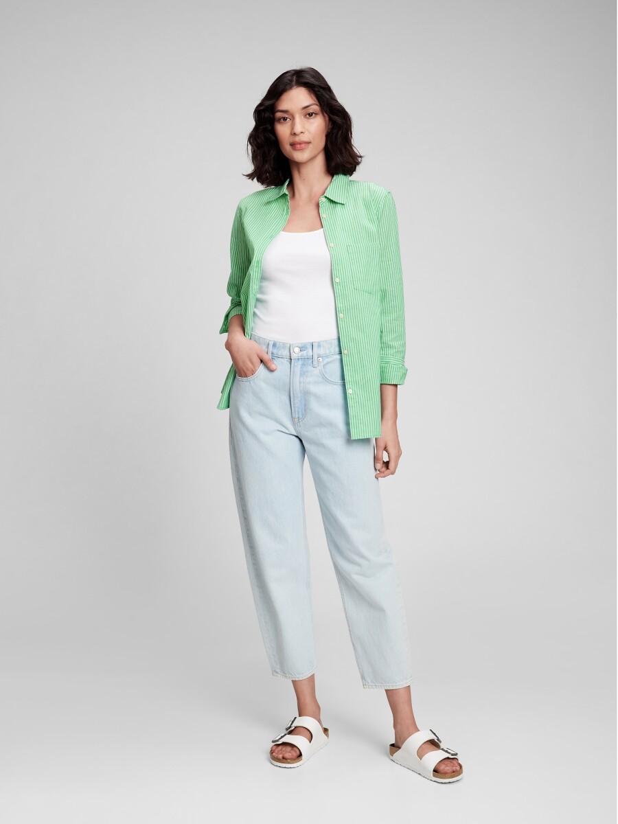 Camisa Clásica Mujer - Green Stripe 