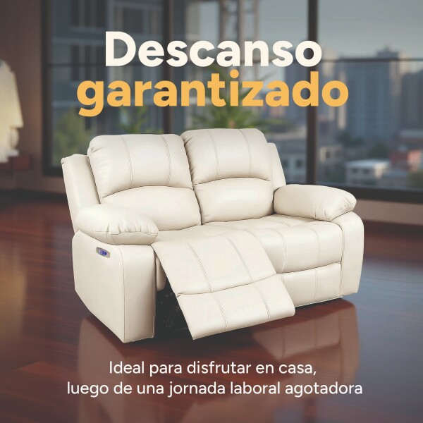 Sofá Sillón 2 Cuerpos Reclinable Masajeador Electrico Living Color Variante Crema