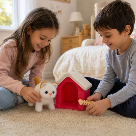 Gatito de peluche con casita y accesorios Marron