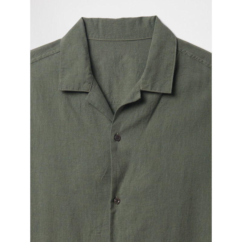 V-SS STANDARD LINEN COTTON RESORT COLLAR MESCULEN GREEN