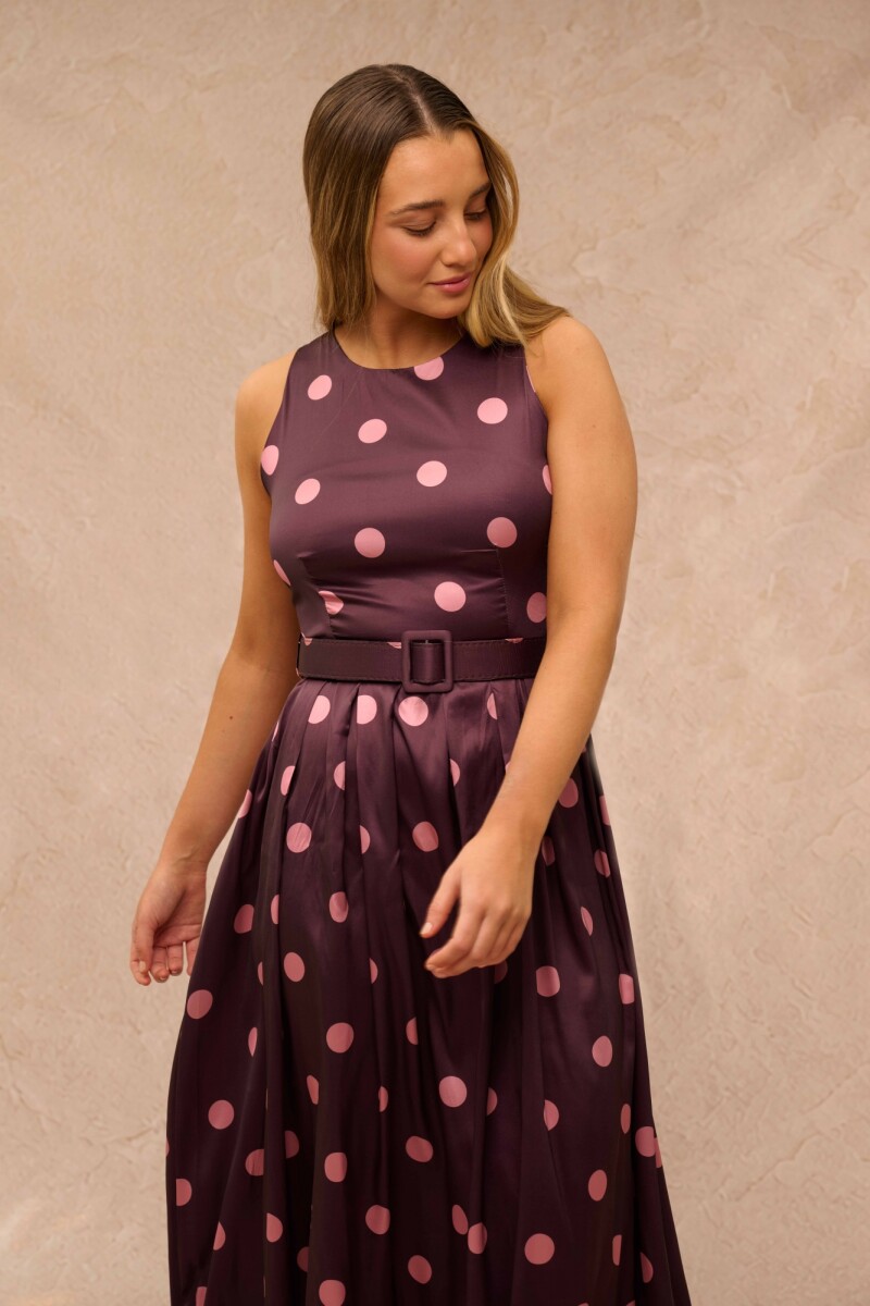 VESTIDO LULANI ESTAMPADO CIRUELA LUNARES 