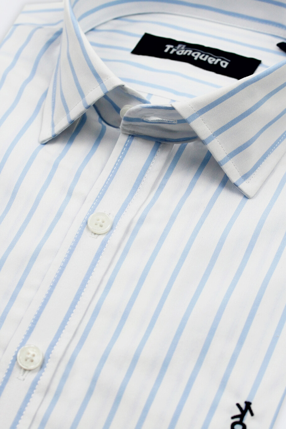 Camisa de Hombre Premium Cuello s/Botones Raya Celeste 1