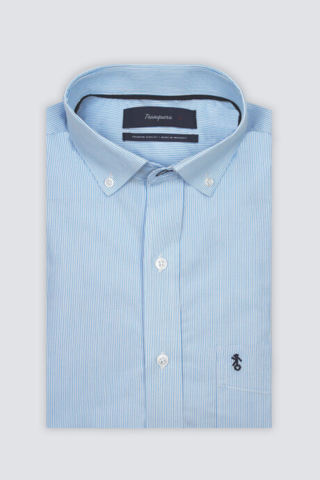 Camisa de Hombre Premium Rayada Raya Celeste Fina