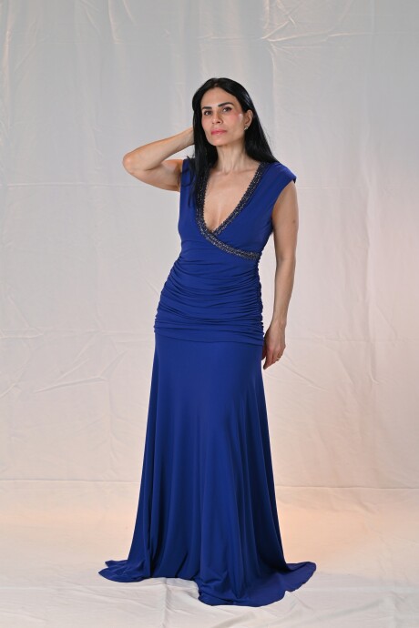 Vestido largo bordado con escote Uma Azul