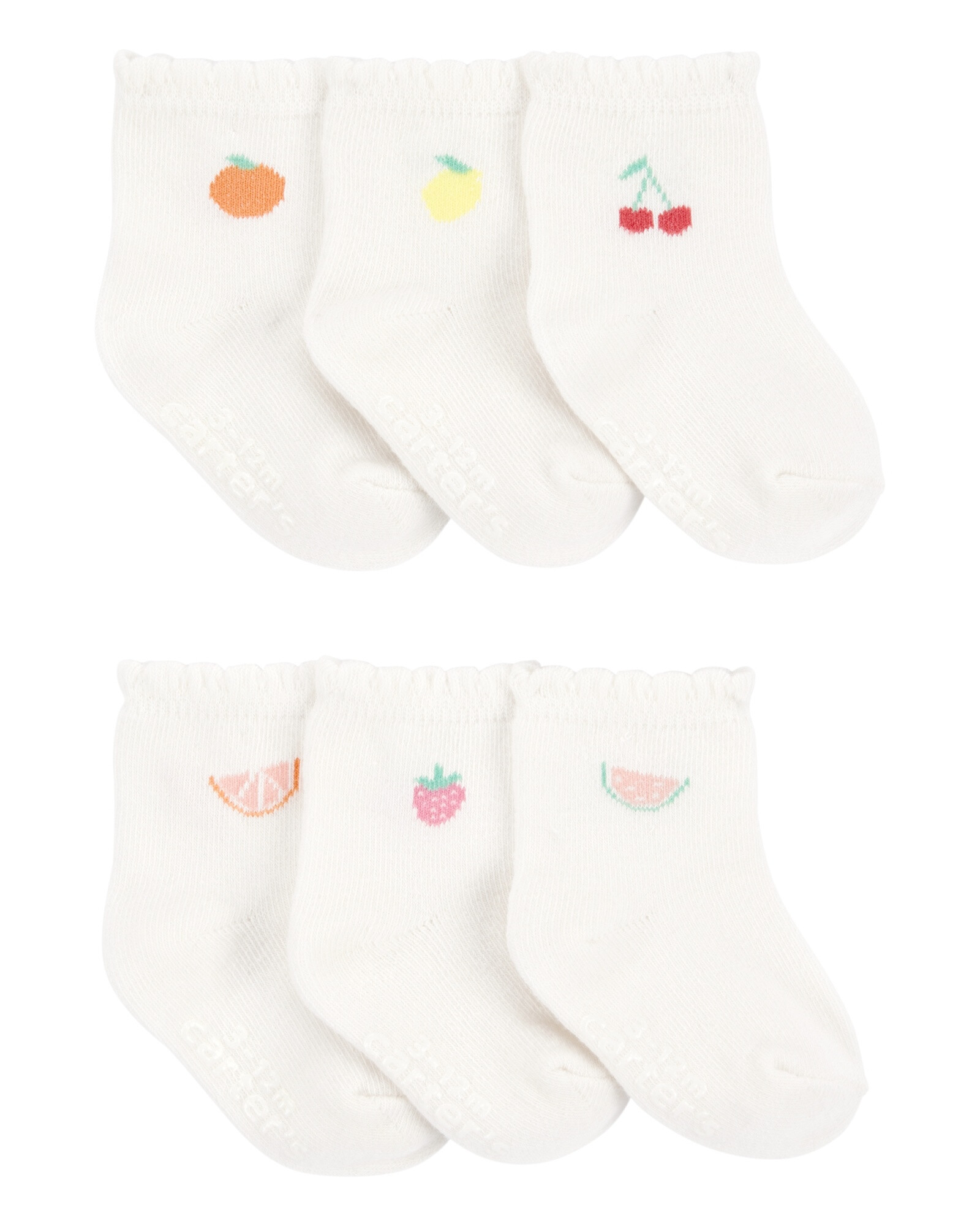 Pack seis pares de medias de algodón, diseño frutas Sin color