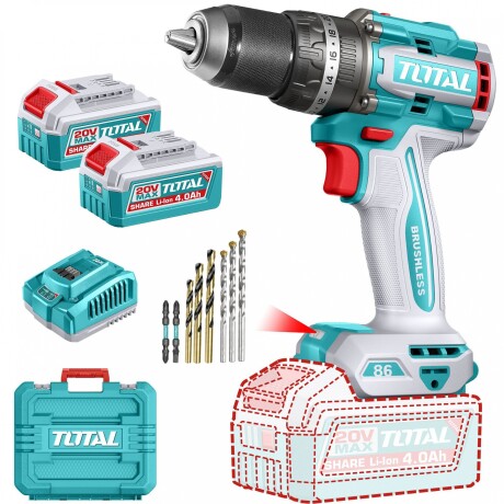 Taladro Percutor Y Atornillador 20v 86Nm - Doble Batería, Cargador Y Maletín - Sin Carbones Taladro Percutor Y Atornillador 20v 86Nm - Doble Batería, Cargador Y Maletín - Sin Carbones