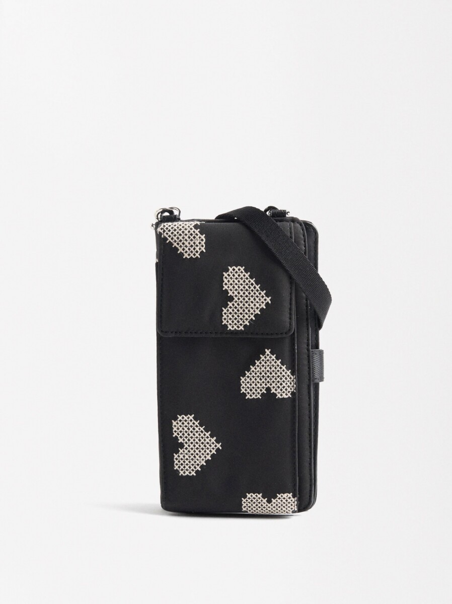 Bolsa Para Móvil De Nylon Con Corazones - negro 