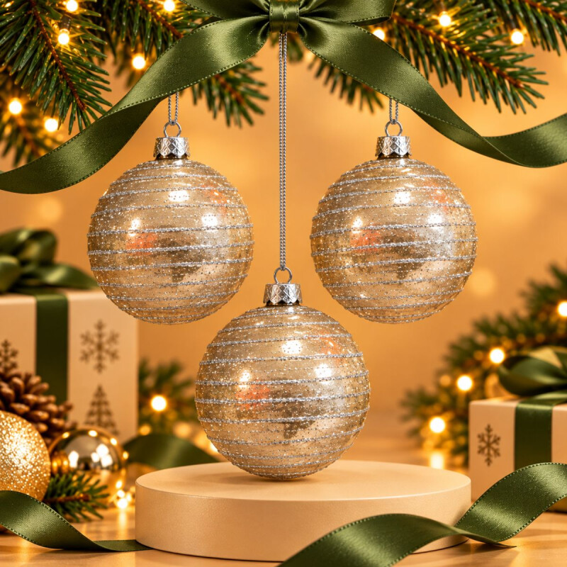 Esferas de Navidad con Purpurina x3 Esferas de Navidad con Purpurina x3