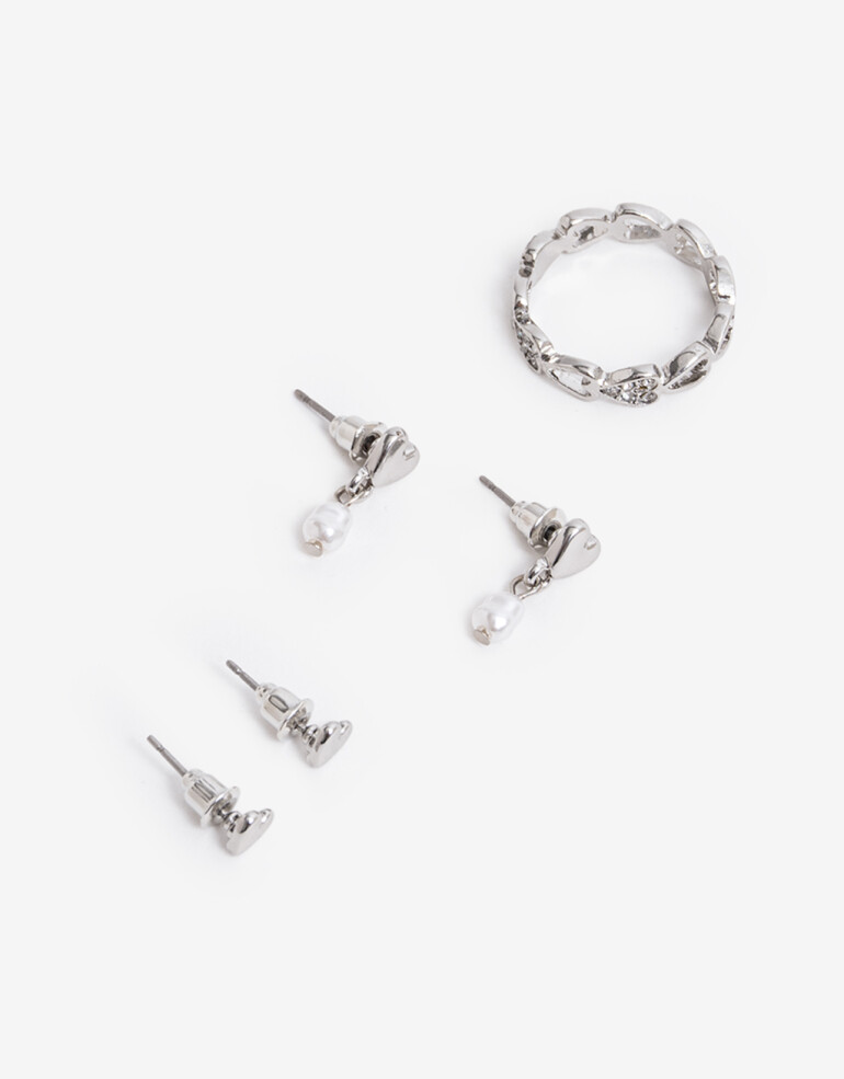 Bijouterie Set Metal Bijou Set Corazón Metal - Plateado Rodio